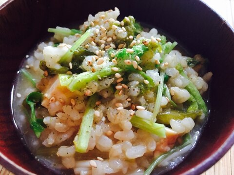 リメイク！ワサビ菜と豆苗の味噌汁雑炊